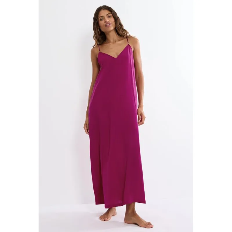 Dlhé plážové šaty Summer Satin Dress fuchsiové L