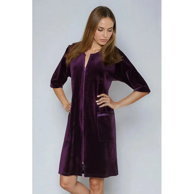 Dámsky velúrový župan slivkový M