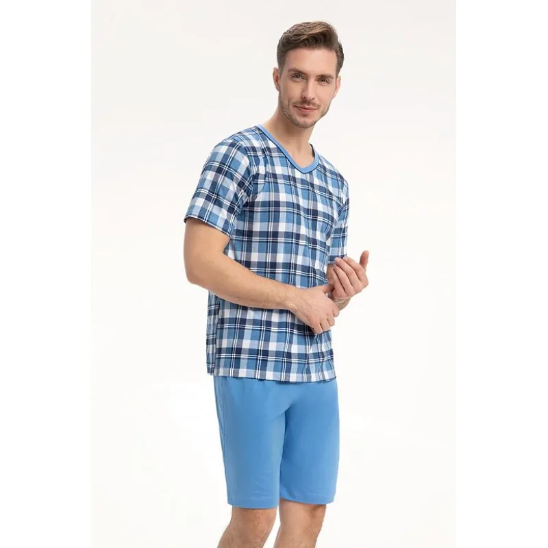 Pánske pyžamo Orin modré káro XL