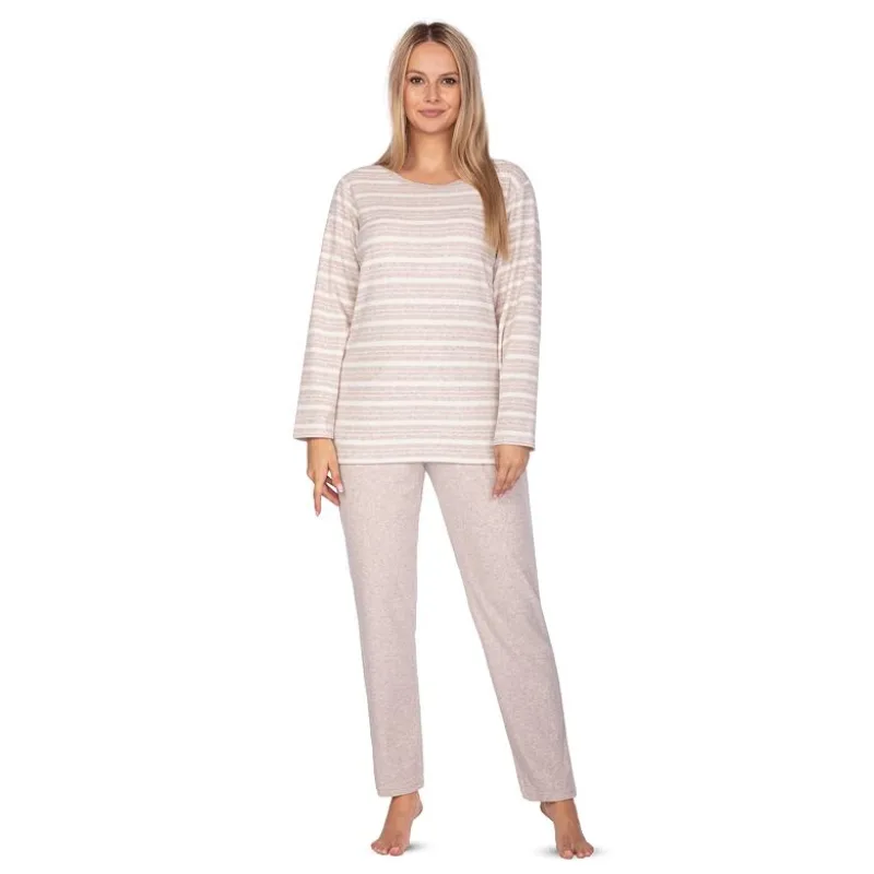 Dámske froté pyžamo Agata béžové s pruhmi S