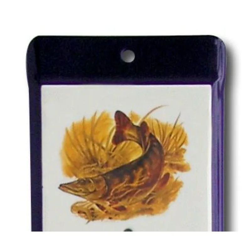 Venkovní teploměr smaltovaný, Modrobílý 500 x 95 mm, Motiv Štika