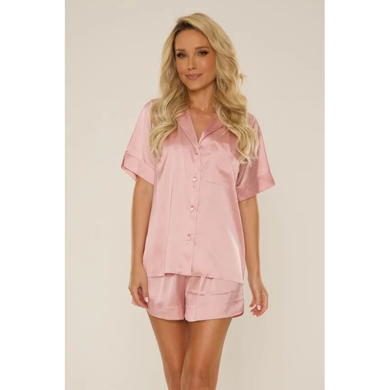 Dámske saténové pyžamo Cordelia svetloružové XXL
