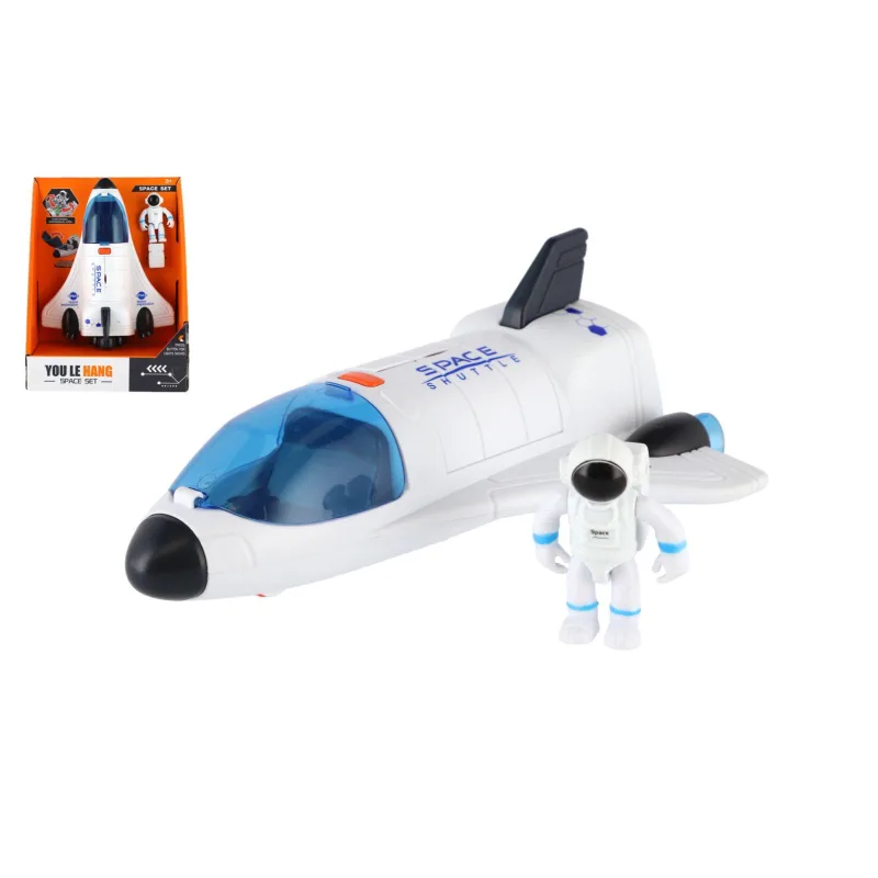 Teddies Raketoplán s astronautem plast 20cm na baterie se světlem, zvukem v krabici 18,5x25cm