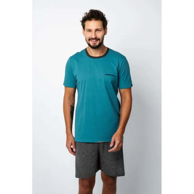 Krátke pánske pyžamo Stefano tyrkysové XXL