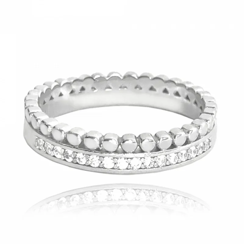 Dvojitý strieborný prsteň s bielymi zirkónmi MINET JMAS0122SR, 58