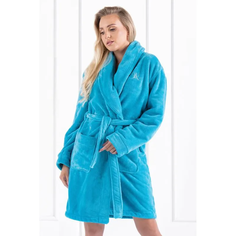 Huňatý župan Victoria tyrkysový s výšivkou XL