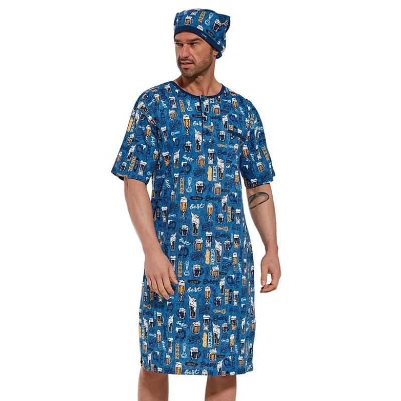 Pánska nočná košeľa Best drink modrá s pivom M