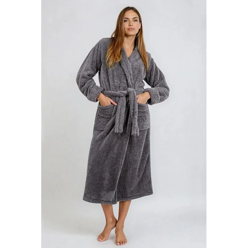 Dlhý huňatý župan Eliza sivý M