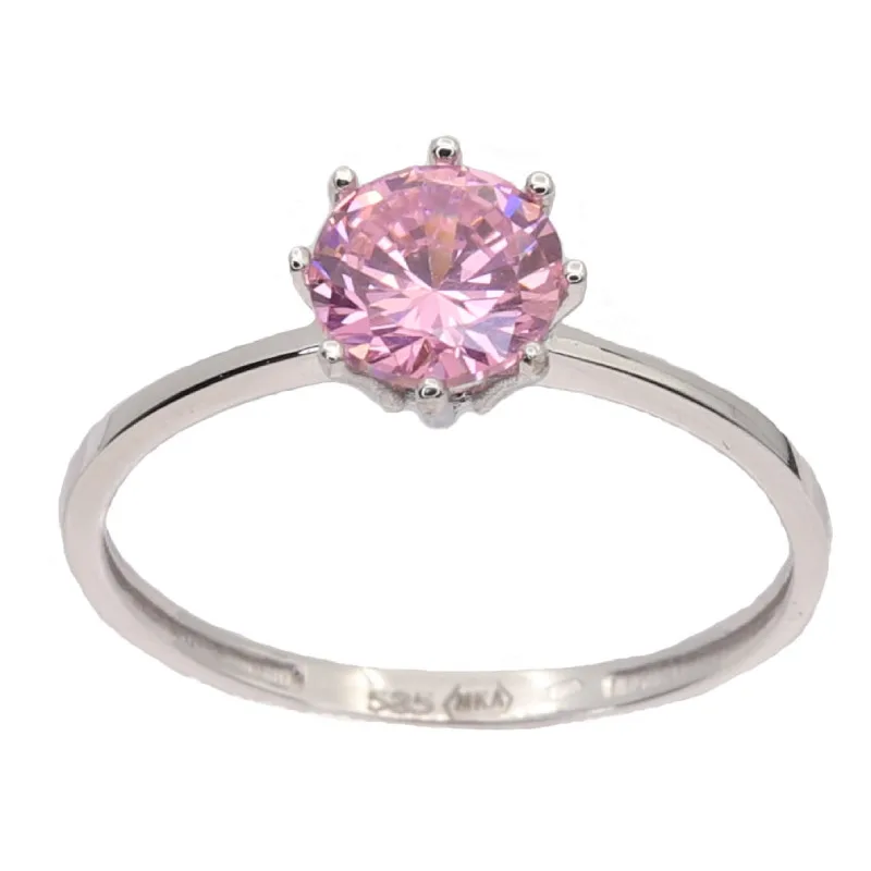 Zlatý prsteň s ružovým zirkónom z bieleho zlata KA RRCR100WP, 58, 1.35 g