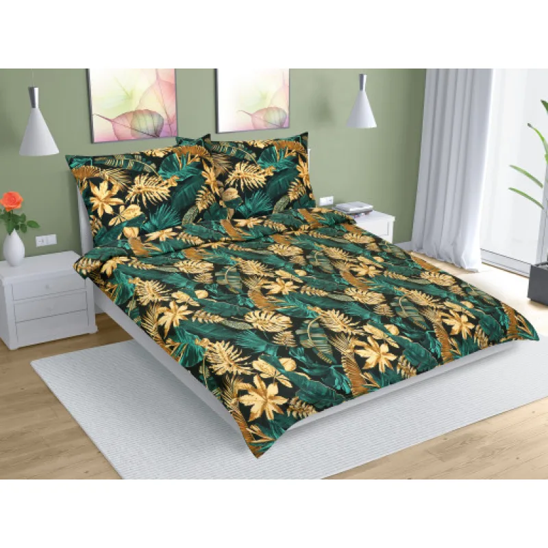 Bellatex Povlečení bavlna, Monstera zelená, šedá - 140x200, 70x90 cm