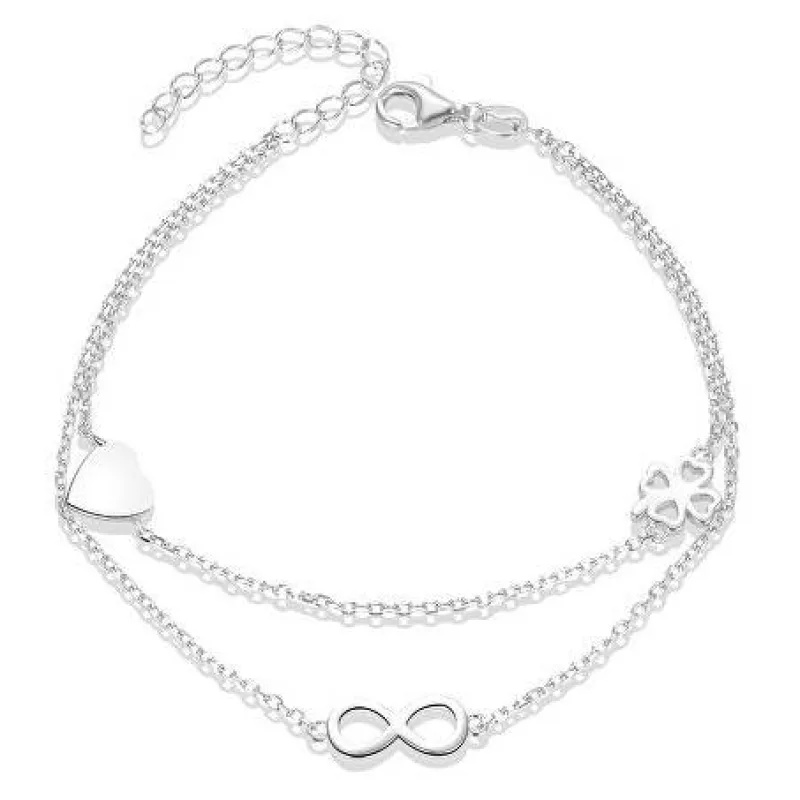 Strieborný náramok štvorlístok, nekonečno, srdce BENETO AGB636