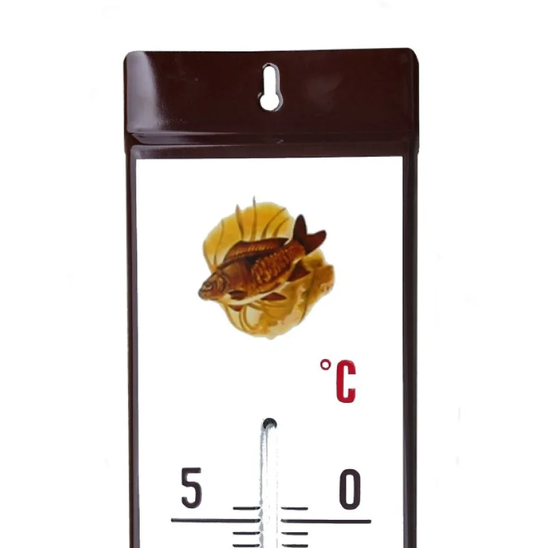 Venkovní teploměr smaltovaný, Hnědobílý 500x95 mm, Motiv kapr