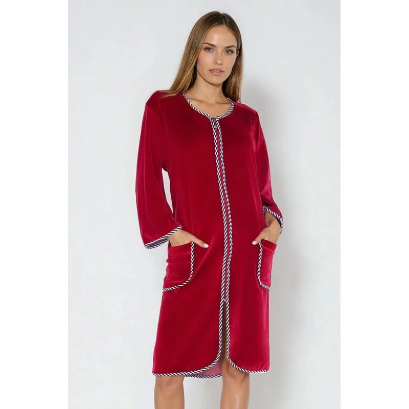 Velúrový dámsky župan Radana vínový 3XL