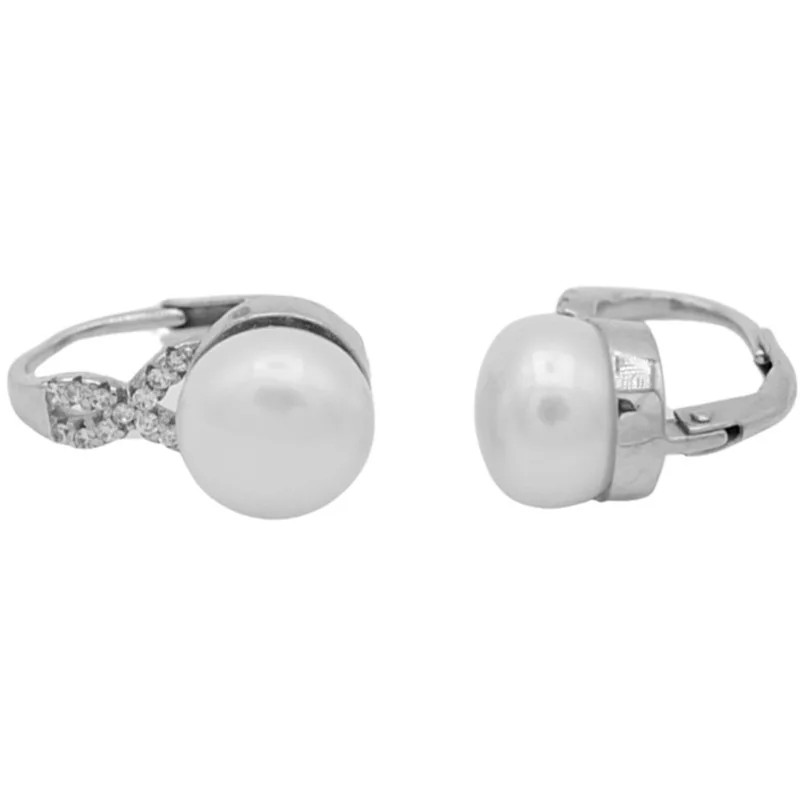 Strieborné náušnice s perlou a zirkónmi BENETO AGUC870