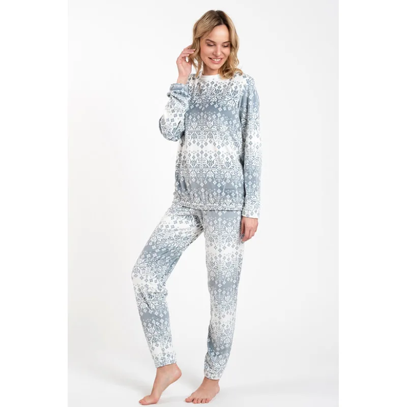 Dámske pyžamo Snow biele so sivými vločkami M