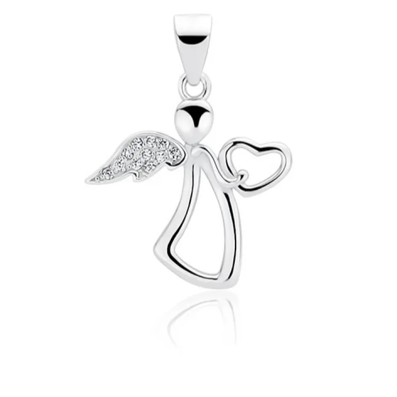 Strieborný prívesok anjel so srdiečkom a zirkónmi ADANITO SLP713