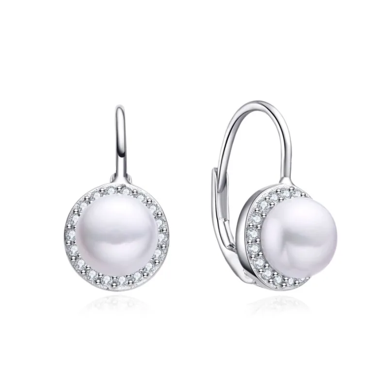 Perlové strieobrné náušnice MOISS EP000258