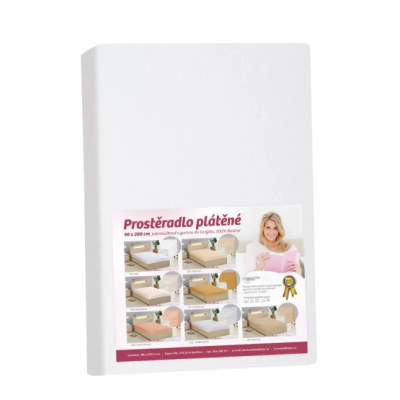 Bellatex Plátěné prostěradlo s gumou, bílé - 90x200 cm