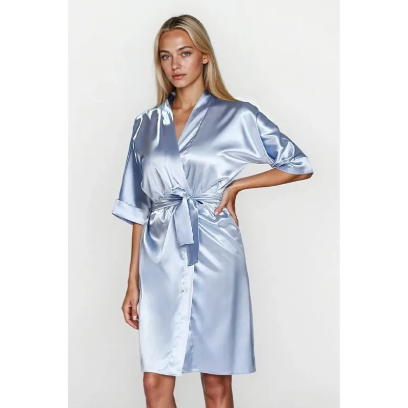 Saténový župan 100 svetle modrý S