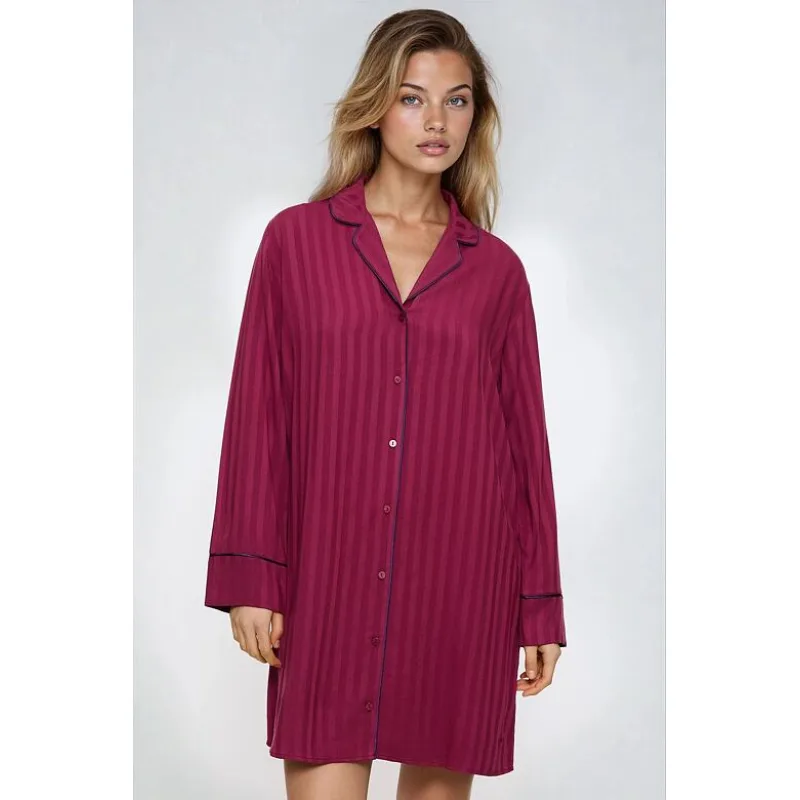 Nočná košeľa z viskózy Amourette Jacquard NDW bordová XXL