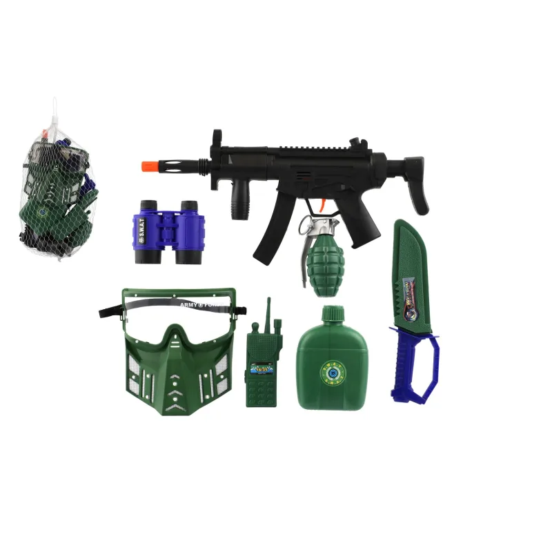 Teddies Vojenská sada samopal klapací plast 32cm s doplnkami v sieťke