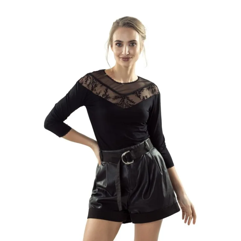 Tričko s čipkou Cameron čierne L