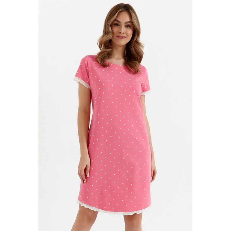 Nočná košieľka Emotion ružová s bielymi bodkami XL