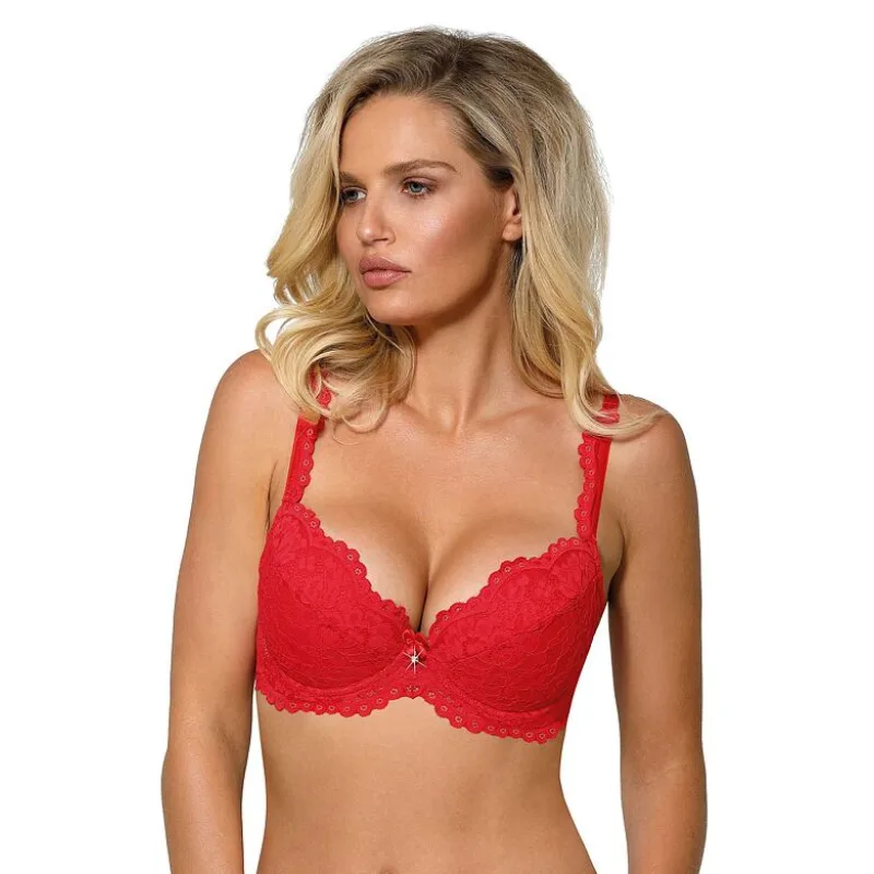Čipkovaná Push-Up podprsenka Nevia červená 80D