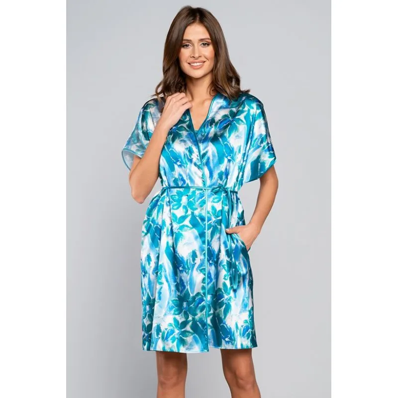 Dámsky saténový župan Pacifik modrý S