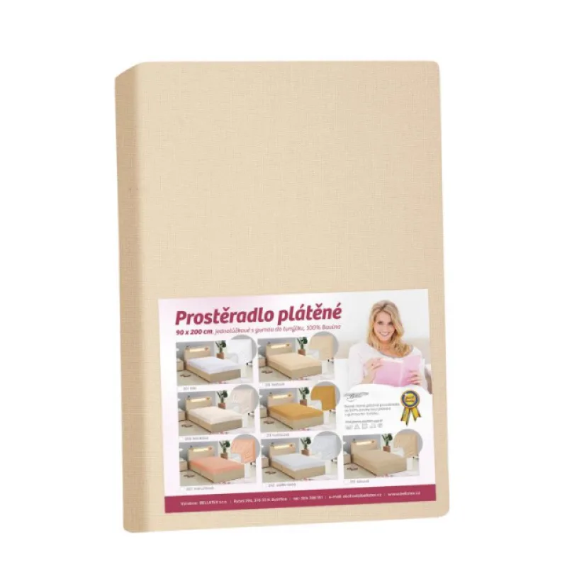 Bellatex Plátěné prostěradlo s gumou, béžové - 90x200 cm