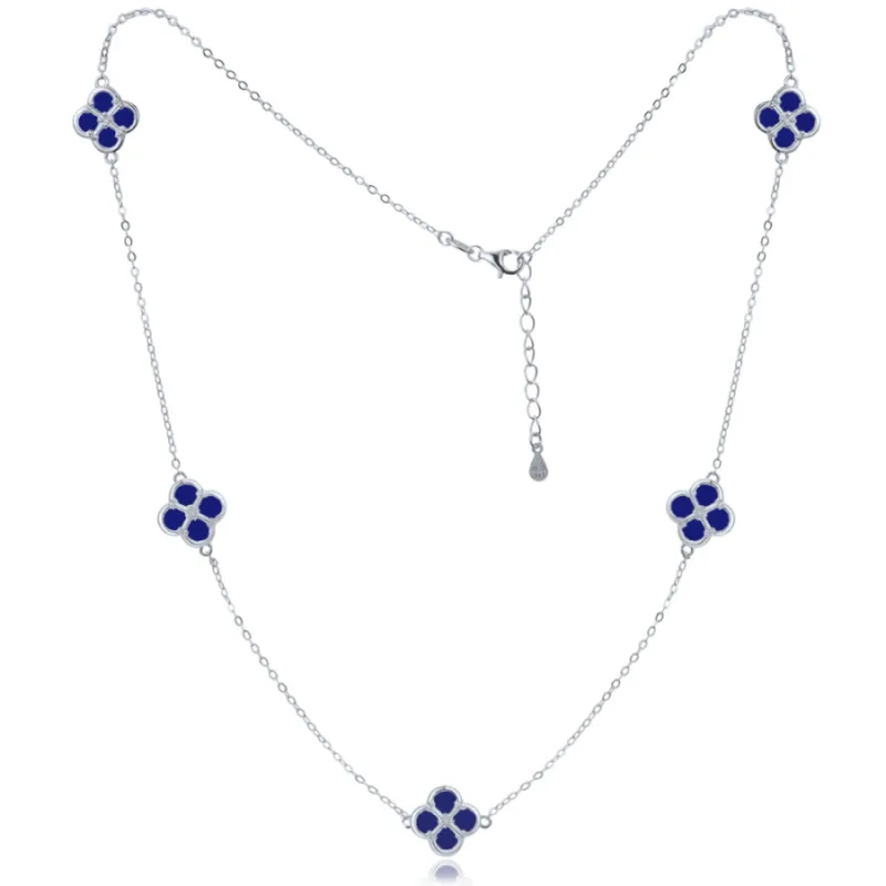Strieborný náhrdelník štvorlístok s lapisom MINET JMAS7058BN50