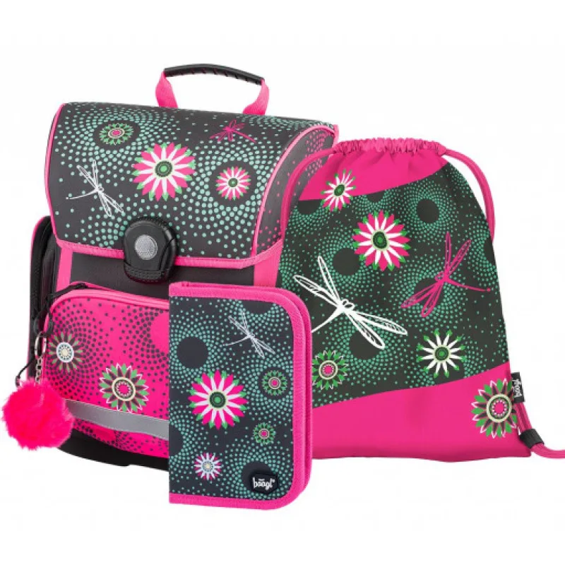 BAAGL SET 3 Květiny, Školní aktovka, penál, sáček