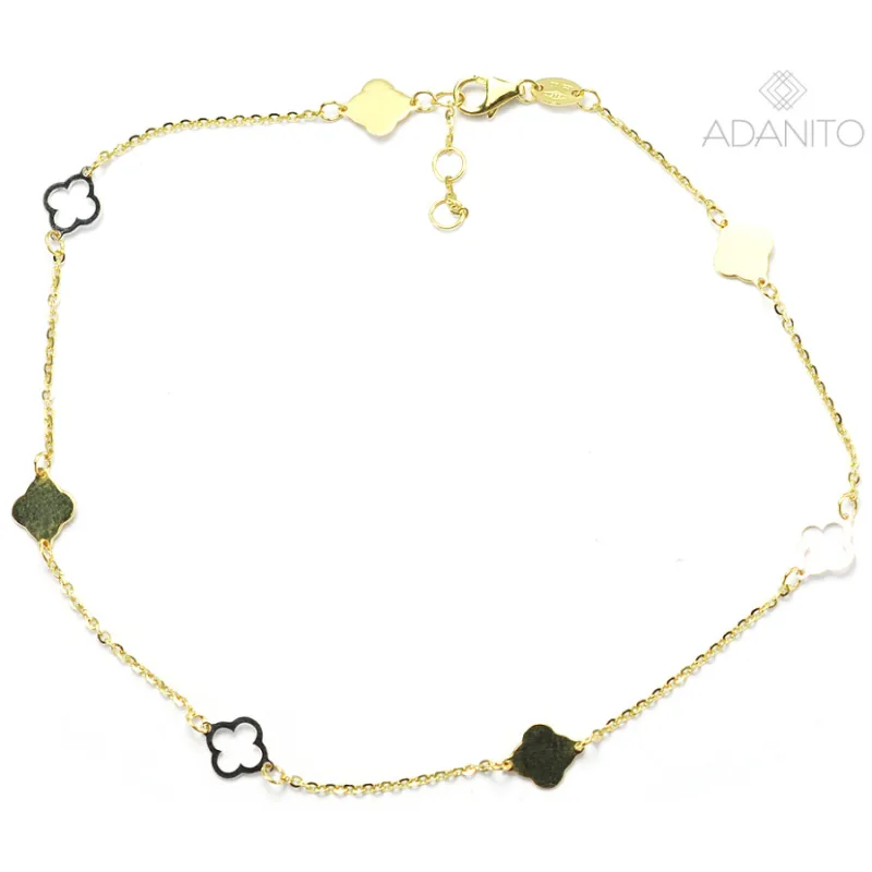 Zlatá retiazka na členok so štvorlístky z kombinovaného zlata ADANITO BRRK1208GS