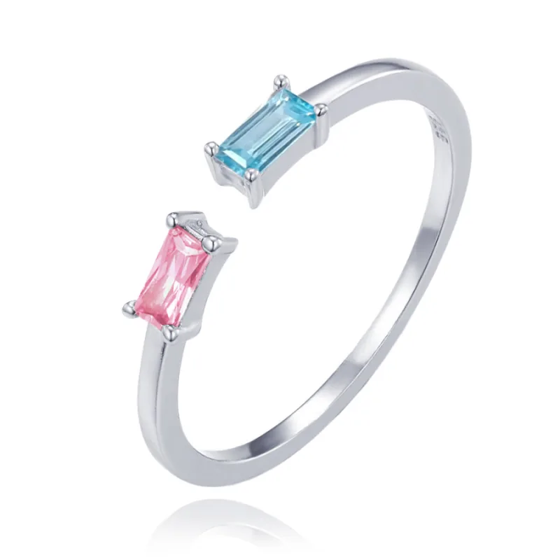 Elegantný strieborný prsteň s ružovým a modrým zirkónom MINET JMAS0243PR, 54, 1.00 g