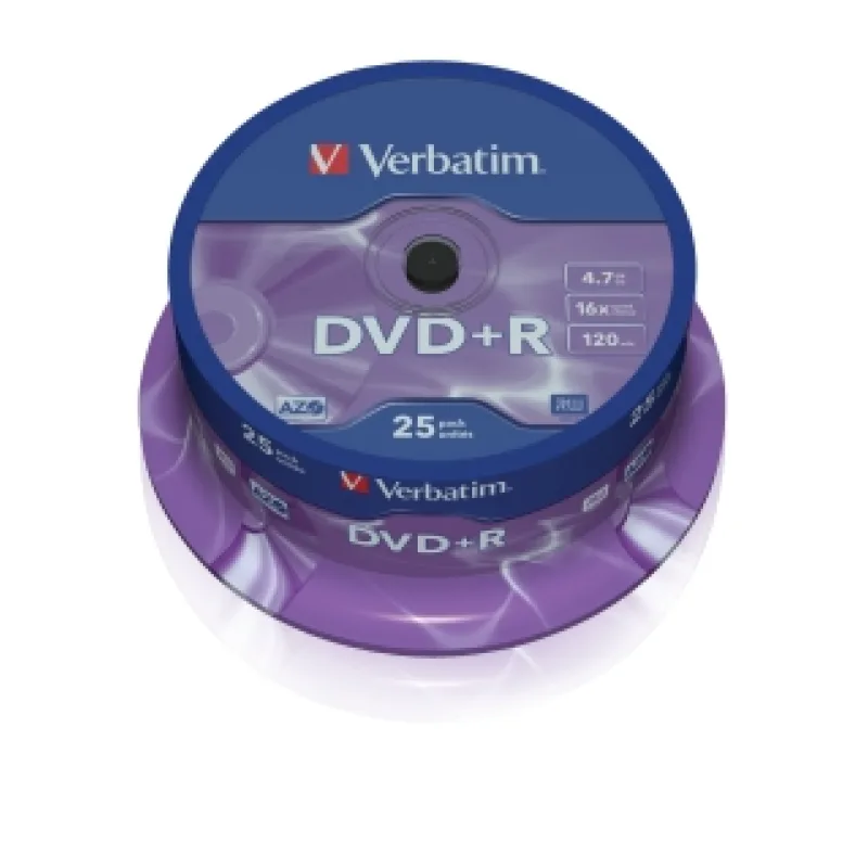 VERBATIM DVD+R(25-Pack)Spindl/MattSlvr/16x/4.7GB 43500