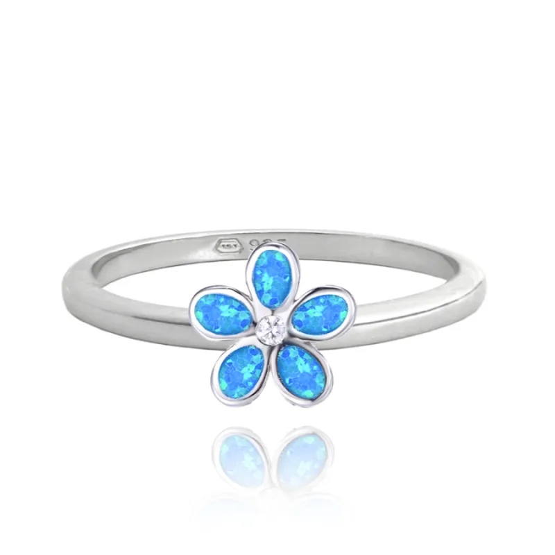 Strieborný prsteň FLOWERS s modrými opálmi MINET JMAD0043BR, 56