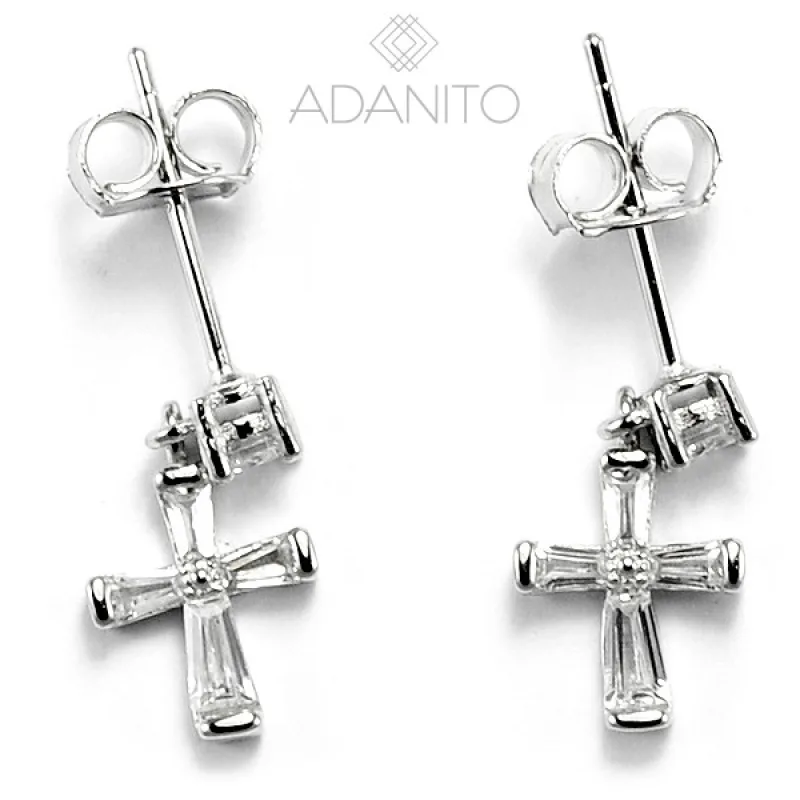Strieborné visiace náušnice krížik so zirkónmi ADANITO SSN020347B