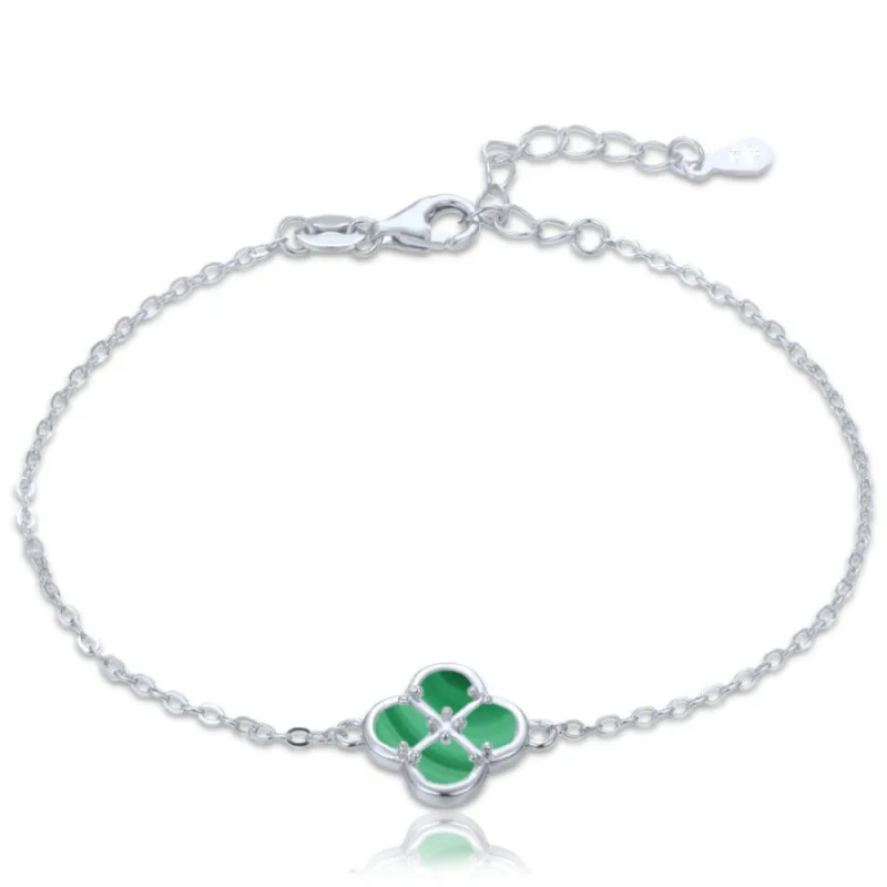 Strieborný náramok štvorlístok s malachitom MINET JMAS7058ZB19