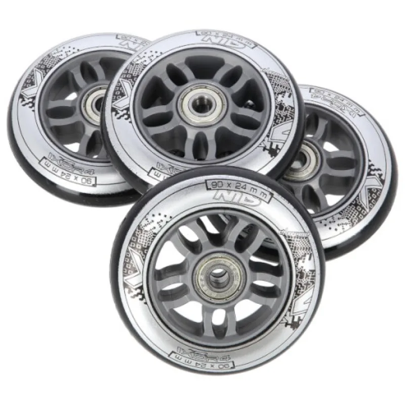 NILS Extreme Sada černých PU koleček 84x24, ložiska ABEC9