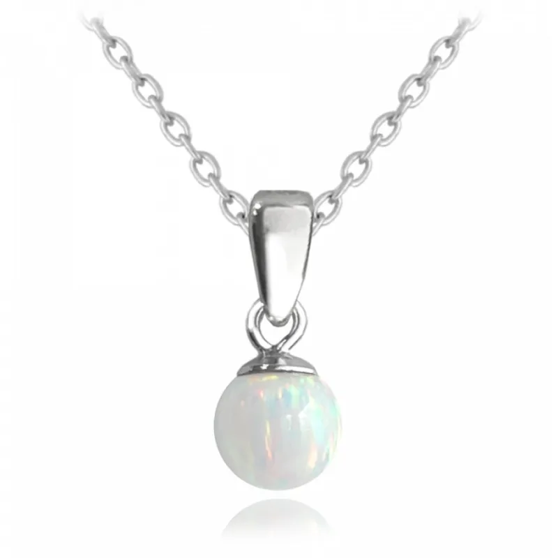 Strieborný náhrdelník gulička s bielym opálkom MINET JMAS0151WN45