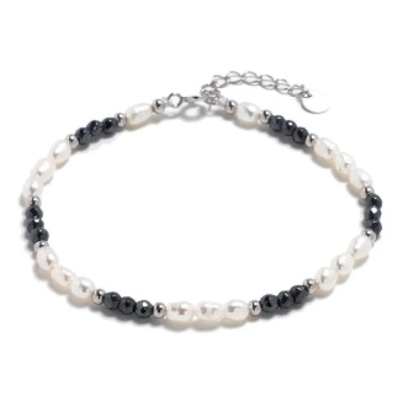 Strieborný náramok s perličkami a hematitom AURA XBA54/3