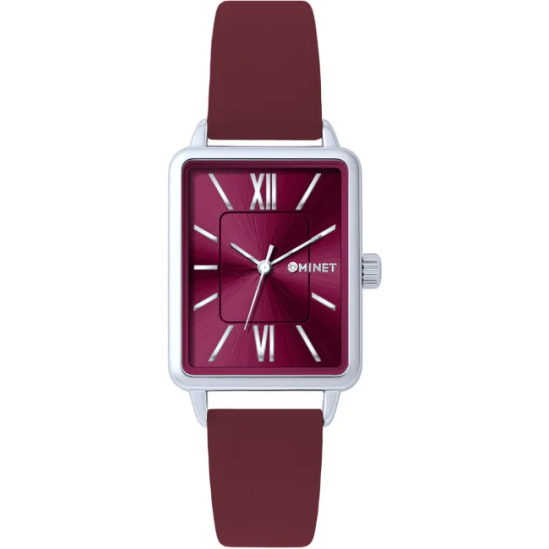 Dámske hodinky SIENA vo farbe vína s koženým remienkom vo farbe vína MINET MWL5403