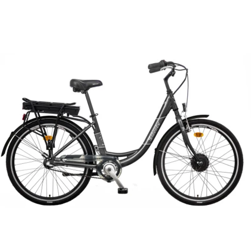 Liberty elektrokolo e-VIA 3spd 26" přední motor, 36V/10,4Ah, 2025 antracitové, Přední vidlice Pevná