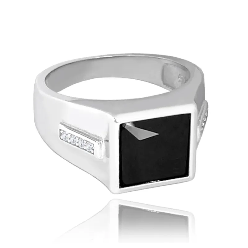 Pánsky strieborný prsteň s čiernym zirkónom MINET JMAN0380SR, 66