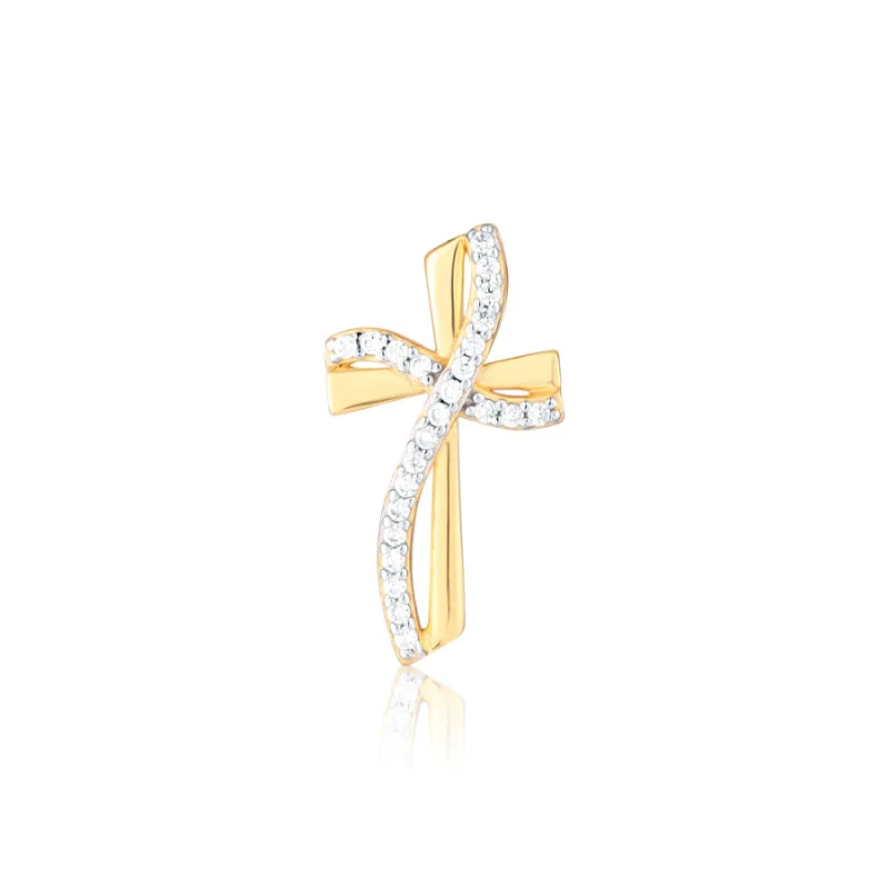 Pozlátený strieborný prívesok krížik so zirkónmi JVD SVLP1309X61GO00
