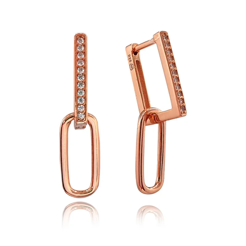 Strieborné náušnice s ružovým pozlátením v talianskom štýle s bielymi zirkónmi MINET JMAS0177RE01