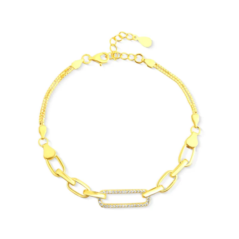 Pozlátený strieborný náramok so zirkónmi JVD SVLB0536XD5GO18