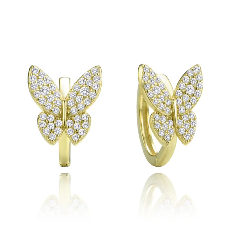 Pozlátené strieborné náušnice motýle s bielymi zirkónmi MINET JMAS0273GE00