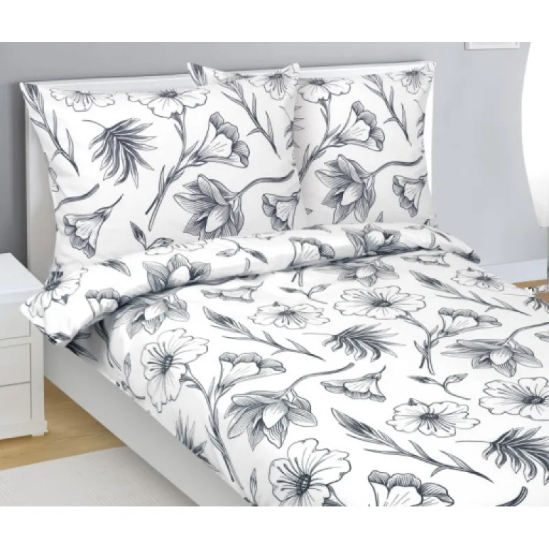 Bellatex Povlečení flanelové, Ibišek šedý - 140x200, 70x90 cm