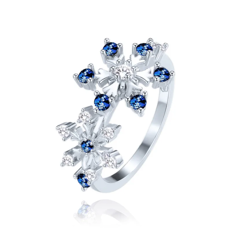 Strieborný prsteň snehová vločka s bielymi a modrými zirkónmi MINET JMAS8059BR, 53, 2.30 g